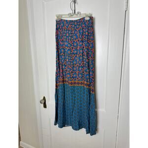 Natural Life Blue Floral Hippie Fairy Cottagecore Festival Flowy Maxy Skirt SM